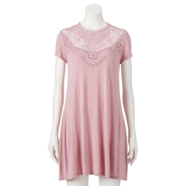 Juniors' Almost Famous Crochet Yoke Shift Dress, Girl's, Size: Large, Lt Purple