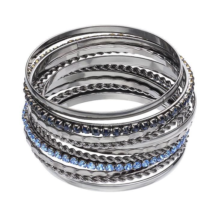 Blue Stone Textured Bangle Bracelet Set, Women's