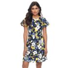 Petite Suite 7 Floral Fit & Flare Dress, Women's, Size: 4 Petite, Navy Yellow