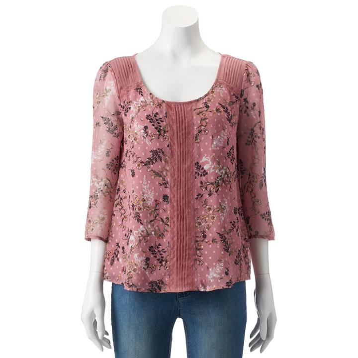 Women's Lc Lauren Conrad Swiss Dot Pintuck Top, Size: Xl, Light Pink