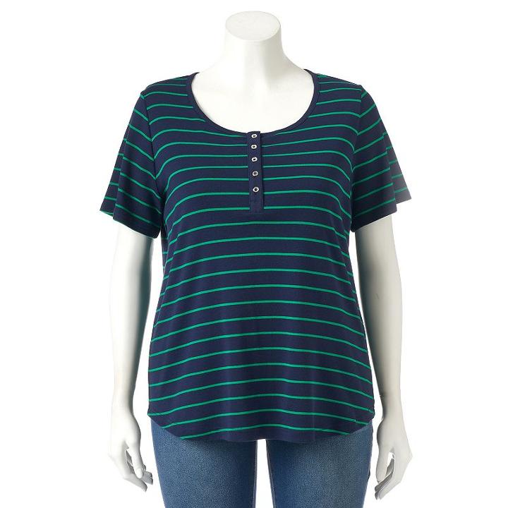 Plus Size Croft & Barrow&reg; Henley Tee, Women's, Size: 3xl, Dark Blue