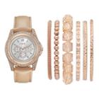 Folio Women's Crystal Watch & Bracelet Set, Size: Medium, Beig/khaki