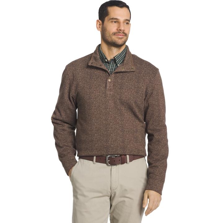 Men's Arrow Classic-fit Herringbone Mockneck Fleece Sweater, Size: Xxl, Med Brown