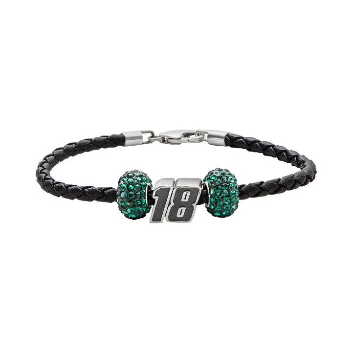 Insignia Collection Nascar Kyle Busch Leather Bracelet And Sterling Silver Crystal And 18 Bead Set, Women's, Size: 7.5, Green