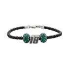 Insignia Collection Nascar Kyle Busch Leather Bracelet And Sterling Silver Crystal And 18 Bead Set, Women's, Size: 7.5, Green