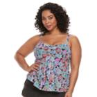 Plus Size A Shore Fit Tummy Slimmer Mesh Bandeaukini Top, Women's, Size: 24 W, Cosmo Multi