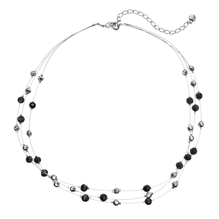 Wearable Art Black Beaded Multi Strand Necklace, Women's, Silver