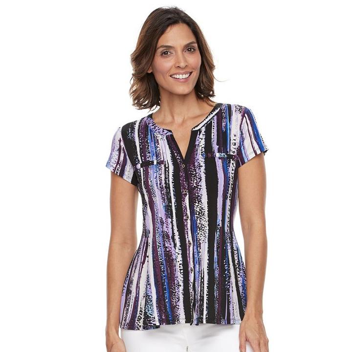 Women's Dana Buchman Printed Peplum Shirt, Size: Large, Lt Purple