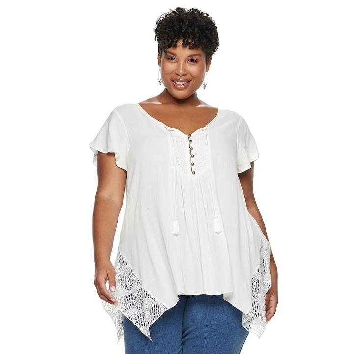 Plus Size World Unity Flutter Short Sleeve Top, Women's, Size: 3xl, White
