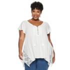 Plus Size World Unity Flutter Short Sleeve Top, Women's, Size: 3xl, White