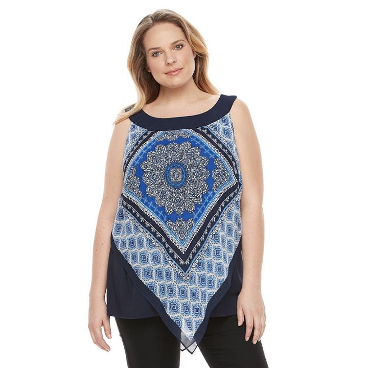 Plus Size Ab Studio Medallion Chiffon Popover Tank, Women's, Size: 2xl, Ovrfl Oth
