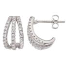 Fleur Silver Tone Cubic Zirconia J-hoop Earrings, Women's, White