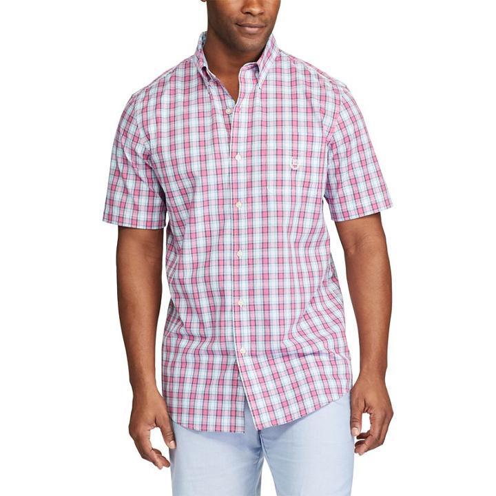 Men's Chaps Classic-fit Plaid Poplin Easy-care Button-down Shirt, Size: Small, Pink
