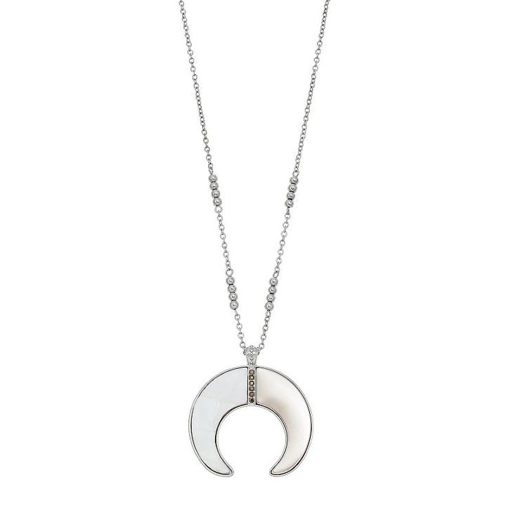 Long Simulated Mother-of-pearl Crescent Pendant Necklace, Women's, Silver