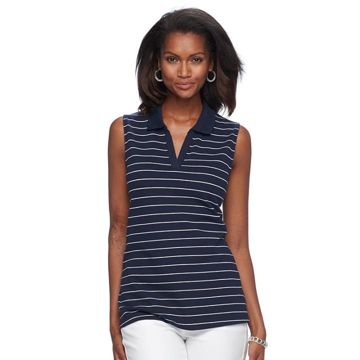 Women's Croft & Barrow&reg; Pique Sleeveless Polo, Size: Medium, Blue