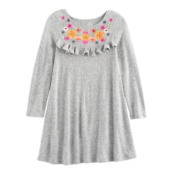 Disney / Pixar Coco Girls 4-7 Embroiderd Flowers Ruffle Dress By Jumping Beans&reg;, Size: 7, Grey Other