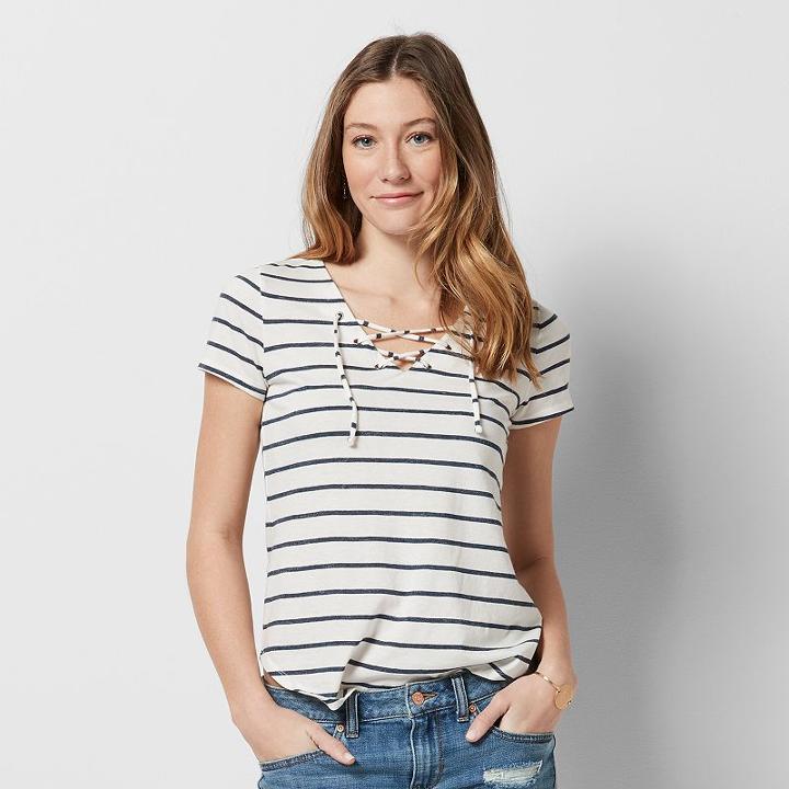 Women's Sonoma Goods For Life&trade; Striped Lace-up Tee, Size: Xl, White