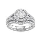 Boston Bay Diamonds 10k White Gold 1 Carat T.w. Diamond Halo Engagement Ring Set, Women's, Size: 5