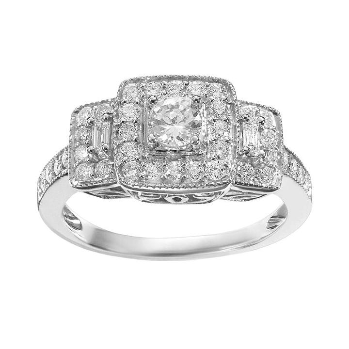 Simply Vera Vera Wang Diamond Trellis Halo Engagement Ring In 14k White Gold (3/4 Ct. T.w.), Women's, Size: 5