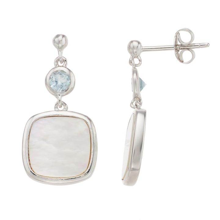 Sterling Silver Blue Topaz & Mother-of-pearl Drop Earrings, Women's, White