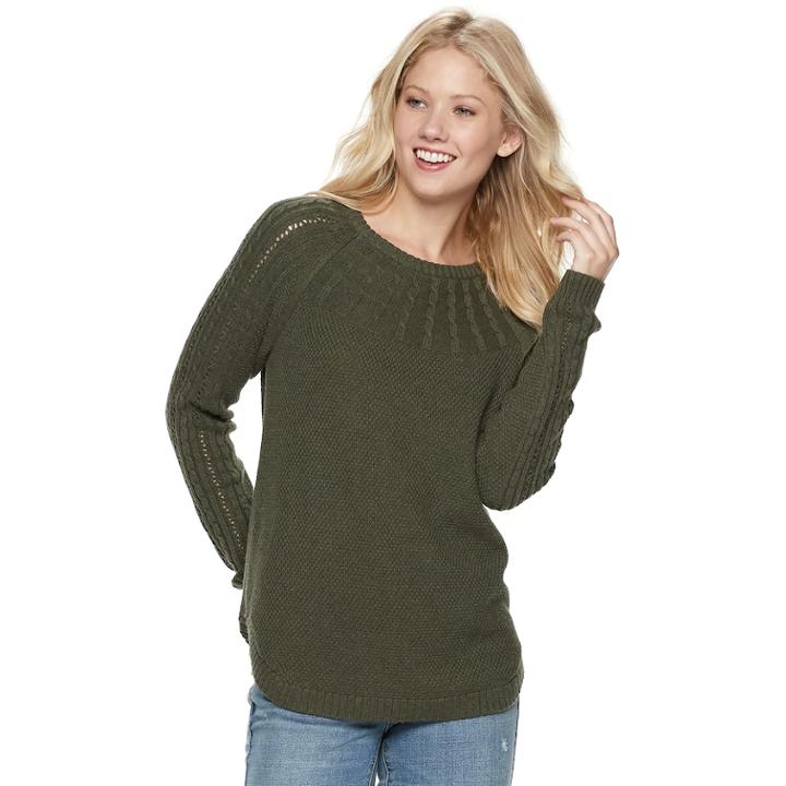 Women's Sonoma Goods For Life&trade; Cable Knit Yoke Crewneck Sweater, Size: Medium, Dark Green