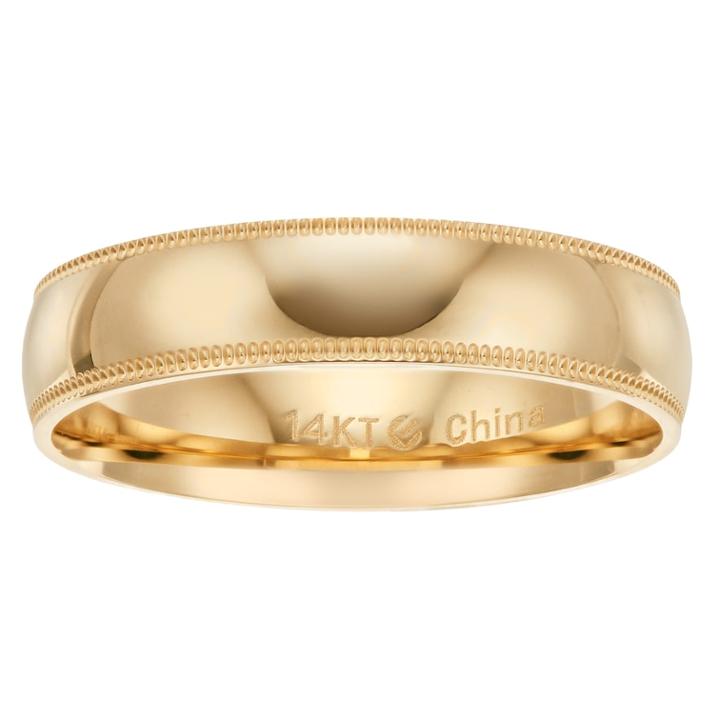 14k Gold 5 Mm Comfort Fit Milgrain Men's Wedding Band, Size: 8, Yellow