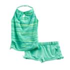 Girls 4-16 Free Country Space-dyed Halter Tankini Top & Shorts Swimsuit Set, Size: 7, Lt Green