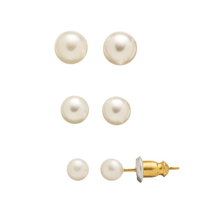 Croft & Barrow&reg; 3-pr. Simulated Pearl Stud Earrings, White