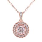 Stella Grace Rose Gold Tone Sterling Silver 1/10 Carat T.w. Diamond & Morganite Halo Pendant Necklace, Women's, Size: 18, Pink