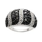 Silver Plated 2-ct. T.w. Black And White Diamond Striped Dome Ring, Women's