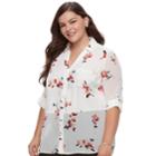 Juniors' Plus Size Candie's&reg; Print Split-back Hem Blouse, Teens, Size: 2xl, White