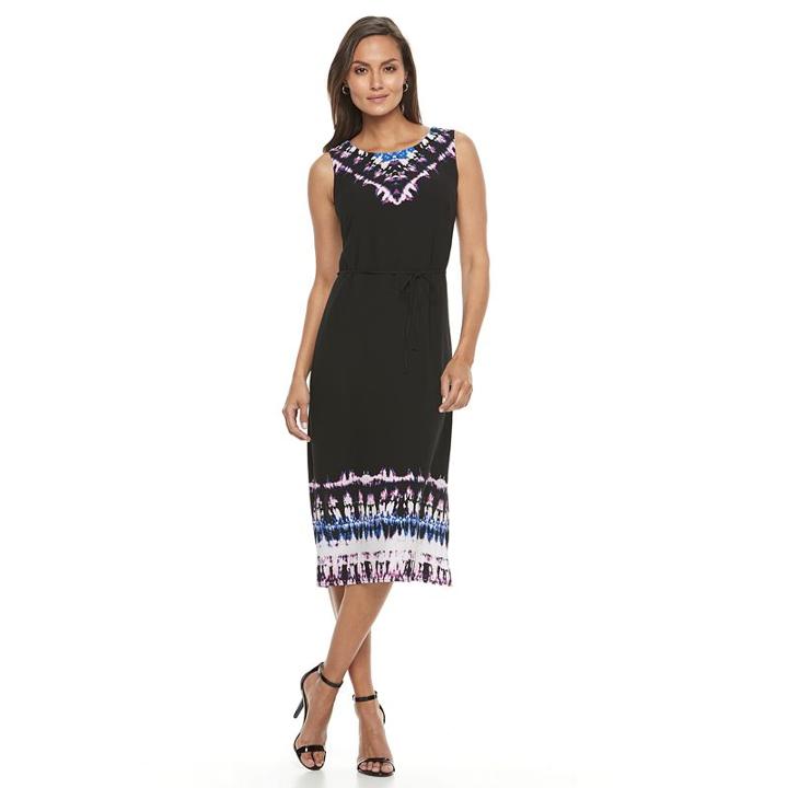 Women's Dana Buchman Printed Midi Dress, Size: Large, Black