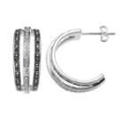Silver Luxuries Silver-plated Marcasite & Cubic Zirconia Hoop Earrings, Women's, White