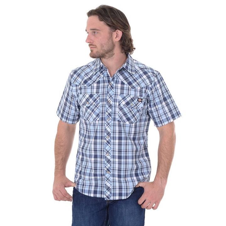 Big & Tall Dickies Western Plaid Button-down Shirt, Men's, Size: Xxl Tall, Blue