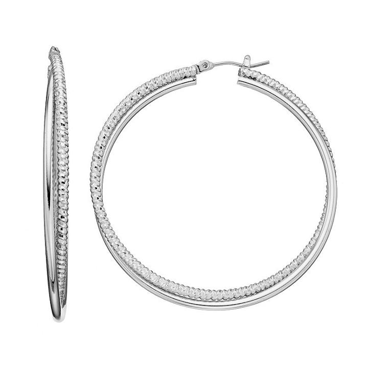 Jennifer Lopez Textured Crisscross Nickel Free Hoop Earrings, Women's, Silver