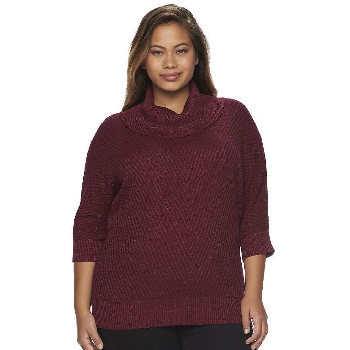 Plus Size Ab Studio Lurex Cowlneck Sweater, Women's, Size: 1xl, Dark Red