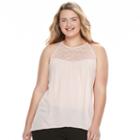 Juniors' Plus Size Candie's&reg; Shark-bite Hem Lace Tank, Girl's, Size: 1xl, Brt Pink