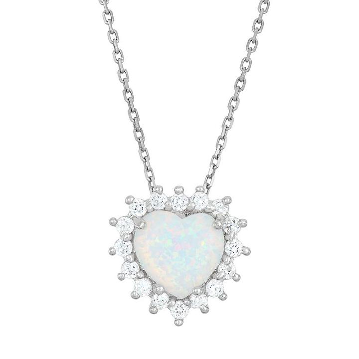 Lab-created Opal & Cubic Zirconia Sterling Silver Heart Halo Pendant Necklace, Women's, Size: 18, White