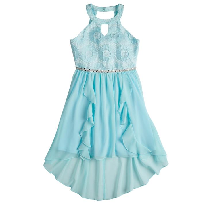 Girls 7-16 Lavender Jacquard To High-low Cascade Dress, Size: 10, Dark Blue