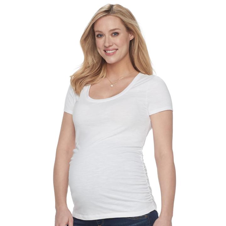 Maternity A:glow Ruched Scoopneck Tee, Women's, Size: S-mat, White