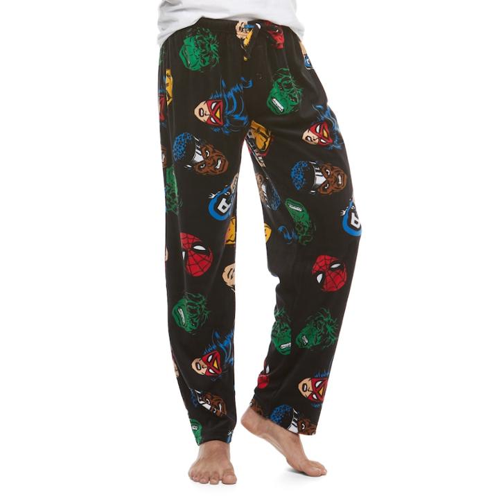 Men's Faces Of Marvel Sueded Fleece Lounge Pants, Size: Large, Black