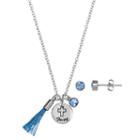 Silver Plated Faith Tassel Charm Pendant & Crystal Stud Earring Set, Women's, Size: 18, Blue