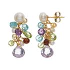 18k Gold Over Silver Gemstone And Cultured Pearl Cluster Drop Earrings, Women's, Green