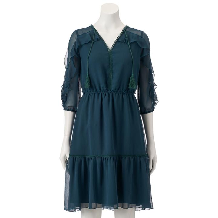 Women's Lc Lauren Conrad Ruffle Cold-shoulder Shift Dress, Size: Small, Green