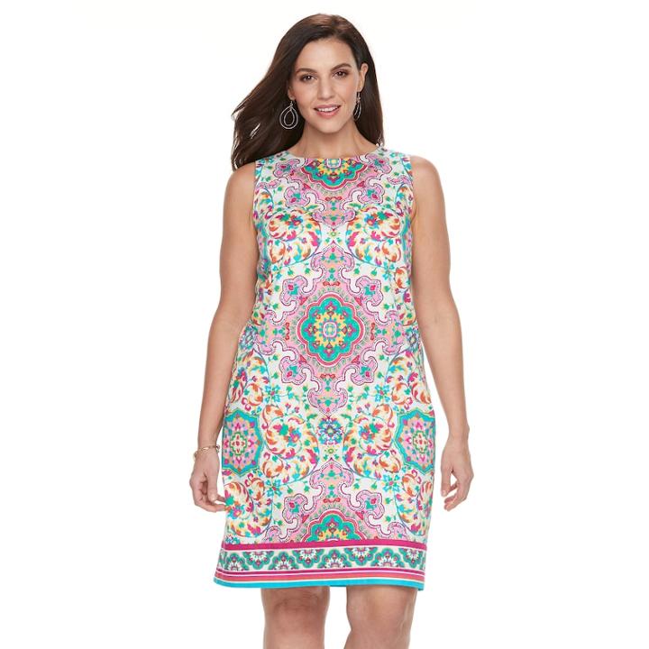 Plus Size Suite 7 Printed Shift Dress, Women's, Size: 14 W, Turquoise Pink