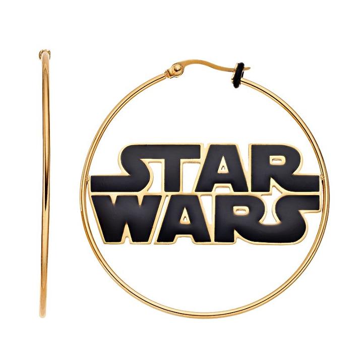 Star Wars Stainless Steel Logo Hoop Earrings, Women's, Yellow