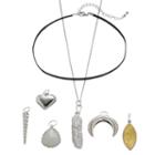 Mudd&reg; Feather, Heart & Crescent Interchangeable Charm Necklace Set, Women's, White