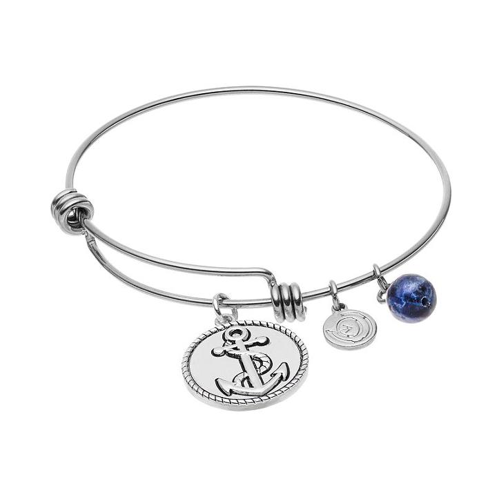 Love This Life Sodalite Mom Anchor Disc Charm Bangle Bracelet, Women's, Grey