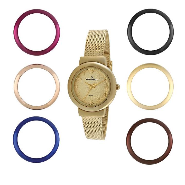 Peugeot Women's Mesh Watch Set - 642g, Yellow