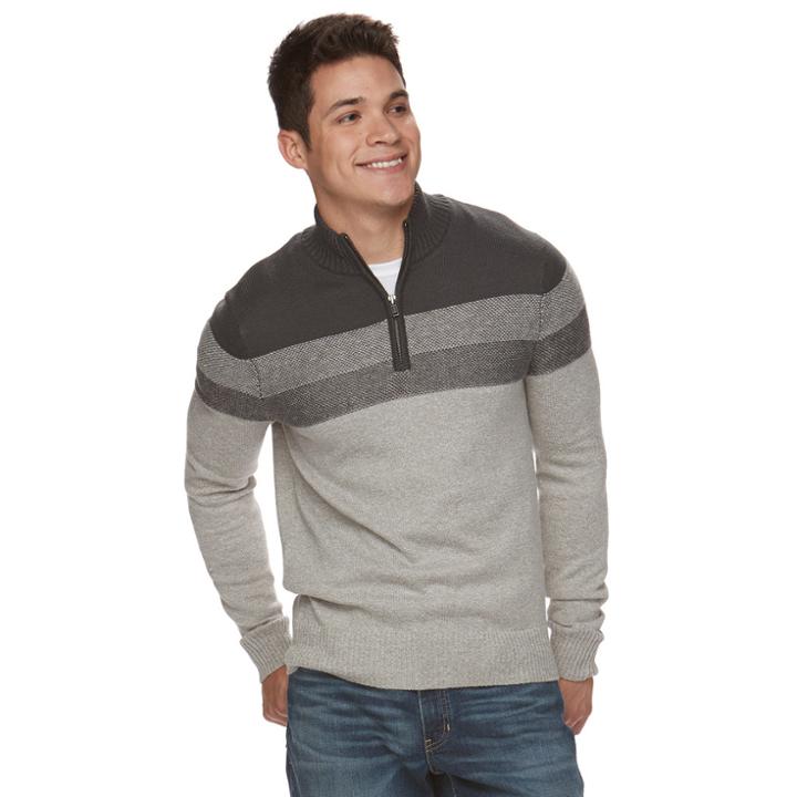 Men's Urban Pipeline&reg; Striped Quarter-zip Sweater, Size: Large, Grey Other